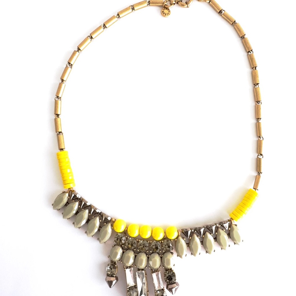 J. Crew Yellow and Gray Bib Necklace with Gold-Tone Chain